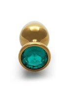Shots Ouch! Runder Edelstein Analplug Gold Smaragdgr&uuml;n mittel 3,4 cm