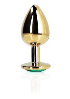 Shots Ouch! Runder Edelstein Analplug Gold Smaragdgr&uuml;n mittel 3,4 cm