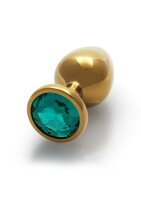 Shots Ouch! Runder Edelstein Analplug Gold Smaragdgr&uuml;n mittel 3,4 cm
