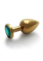 Shots Ouch! Runder Edelstein Analplug Gold Smaragdgr&uuml;n mittel 3,4 cm