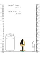 Shots Ouch! Runder Edelstein Analplug Gold Smaragdgr&uuml;n mittel 3,4 cm