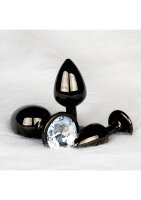 Shots Ouch! Runder Edelstein Anal Plug Schwarz Silber mittel 3,4 cm
