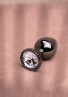 Shots Ouch! Runder Edelstein Anal Plug Schwarz Silber mittel 3,4 cm