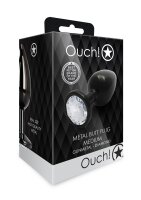 Shots Ouch! Runder Edelstein Anal Plug Schwarz Silber mittel 3,4 cm