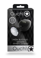 Shots Ouch! Runder Edelstein Anal Plug Schwarz Silber mittel 3,4 cm