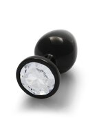 Shots Ouch! Runder Edelstein Anal Plug Schwarz Silber mittel 3,4 cm