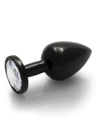 Shots Ouch! Runder Edelstein Anal Plug Schwarz Silber mittel 3,4 cm