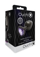 Shots Ouch! Heart Gemstone Anal Plug Black Purple medium 3,4 cm