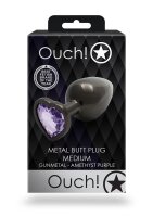Shots Ouch! Heart Gemstone Anal Plug Black Purple medium 3,4 cm