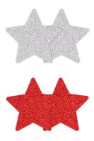 Pretty Pasties Glitter Stars Red Silver 2 Pair