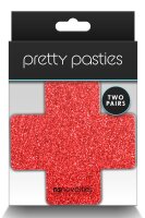 Pretty Pasties Glitter Cross Red Silver 2 Pair