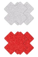 Pretty Pasties Glitter Cross Red Silver 2 Pair