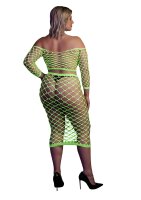 Shots Ouch!  UV-Neon Langarm Crop Top und langer Rock Plussize gr&uuml;n