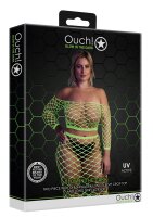 Shots Ouch!  UV-Neon Langarm Crop Top und langer Rock Plussize gr&uuml;n