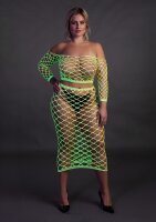 Shots Ouch!  UV-Neon Langarm Crop Top und langer Rock Plussize gr&uuml;n