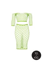 Shots Ouch!  UV-Neon Langarm Crop Top und langer Rock Plussize gr&uuml;n