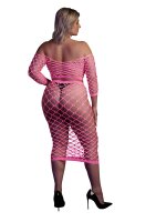 Shots Ouch!  UV-Neon Langarm Crop Top und langer Rock Plussize pink