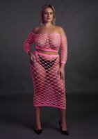 Shots Ouch!  UV-Neon Langarm Crop Top und langer Rock Plussize pink