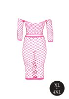 Shots Ouch!  UV-Neon Langarm Crop Top und langer Rock Plussize pink