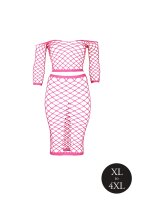 Shots Ouch!  UV-Neon Langarm Crop Top und langer Rock Plussize pink