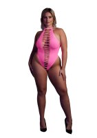 Shots Ouch! UV neon bodysuit with cut-outs plus size pink