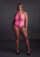 Shots Ouch! UV neon bodysuit with cut-outs plus size pink