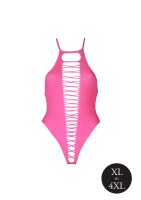Shots Ouch! UV neon bodysuit with cut-outs plus size pink