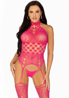 High Neck Lace Bodystocking OS