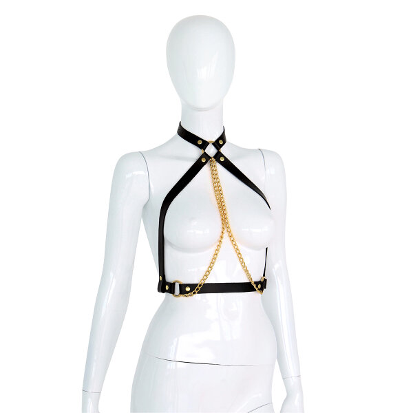 Leather Collar Chest with Gold Chains