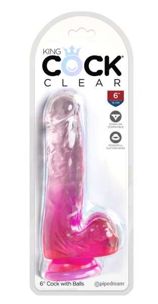KingCockClear 6 w balls pink 17,8 cm