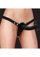 Shots- Ouch! - Vibrating - Rechrgeable - 10 Speed Silicone Ribbed Strap-On - Adjustable - Black