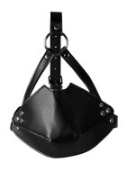 Shots head harness with mouth guard and integrated ball gag in black