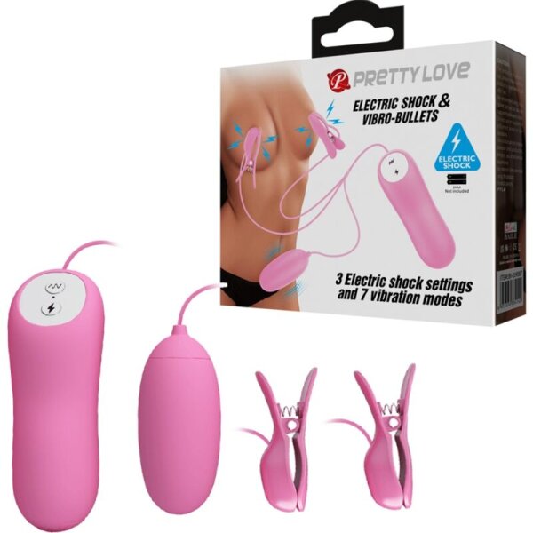 Pretty Love Elektroschlag Nippelklemmen und Vibro Ei rosa