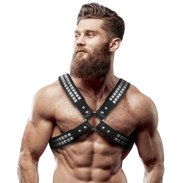 Fetish Submissive Attitude - Crossed Chest Harness With Rivets Eco Leather Men OS