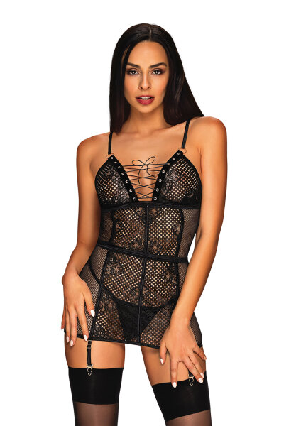 Basitta Chemise & Thong Black S/M - L/XL