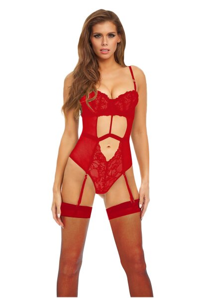 Bombshell Boudoir Strap Overlay Teddy Red S - L