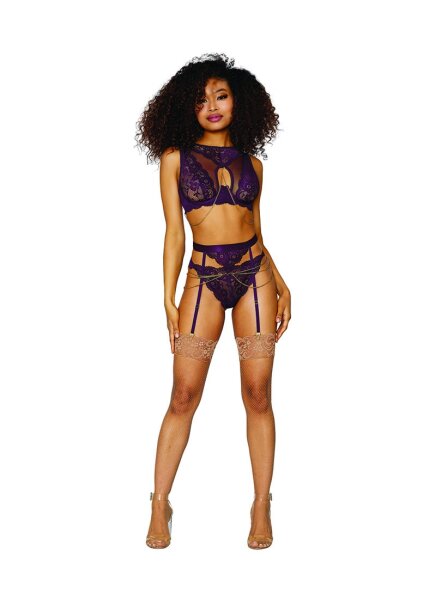 Womens Lace and Mesh 3 Piece Set - S