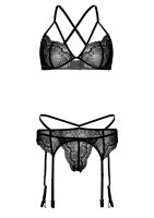 4PC Garter Lingerie Set Black S/M - L/XL