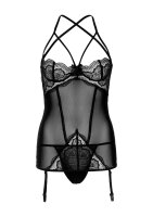 2PC Garter Dress and String Black S/M - L/XL