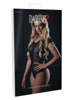 Floral Lace and Mesh Teddy  Black S/M - L/XL