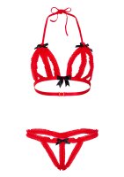 Peek-a-boo Ruffle Bra & Panty Red S/M