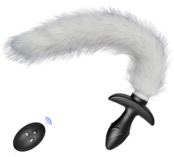 Kinky Puppy Vibrating Plug with White Tail Curve 9 x 3.7cm | Tail 30cm