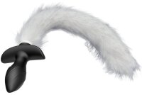Kinky Puppy Vibrating Plug with White Tail Curve 9 x 3.7cm | Tail 30cm