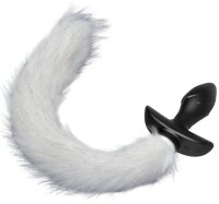 Kinky Puppy Vibrating Plug with White Tail Curve 9 x 3.7cm | Tail 30cm
