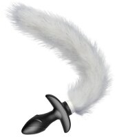 Kinky Puppy Vibrating Plug with White Tail Curve 9 x 3.7cm | Tail 30cm