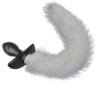 Kinky Puppy Vibrating Plug with White Tail Curve 9 x 3.7cm | Tail 30cm