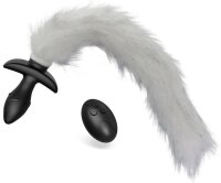 Kinky Puppy Vibrating Plug with White Tail Curve 9 x 3.7cm | Tail 30cm