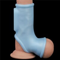 Lovetoy vibrating penis sheath with testicle cuff blue