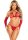Leg Avenue crop top, thong and gloves one size red