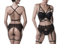 GREY VELVET 3-pc erotic suspender set S - XL